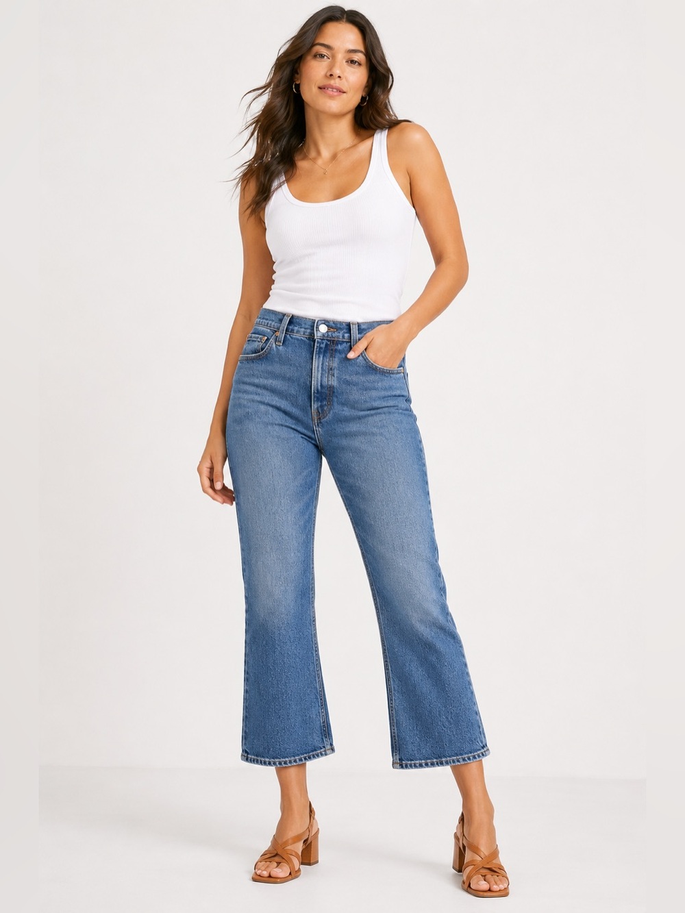 Levis Ribcage Cropped Boot Jeans Womens 34 High Rise Bootcut Denim Medium Wash